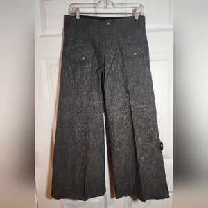 Equestrian Gray Black Stretch Wide Leg Pants Pockets Adjustable Hem